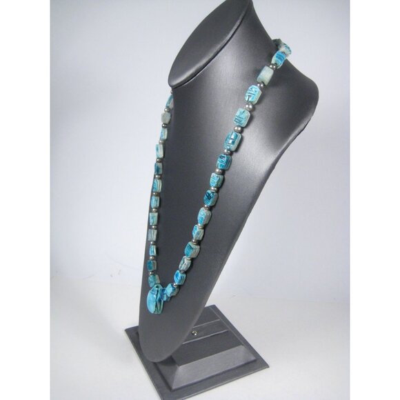 Egyptian Revival Scarab Faience Necklace Beaded Ceramic Vintage Pendant 29 READ - Picture 11 of 15